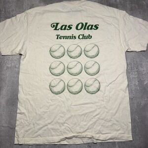 Las Olas Tennis Club AOP Short Sleeve Shirt White Size Large Cotton Sporty Y2K